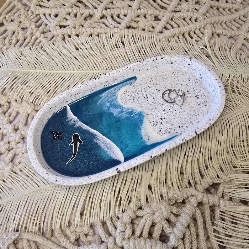 Trinket/Jewellery Tray Stingray & Shark - Beach/Ocean Inspired. Home Decor | Bathroom Tray | Terrazzo Tray | Jewellery Tray image 5
