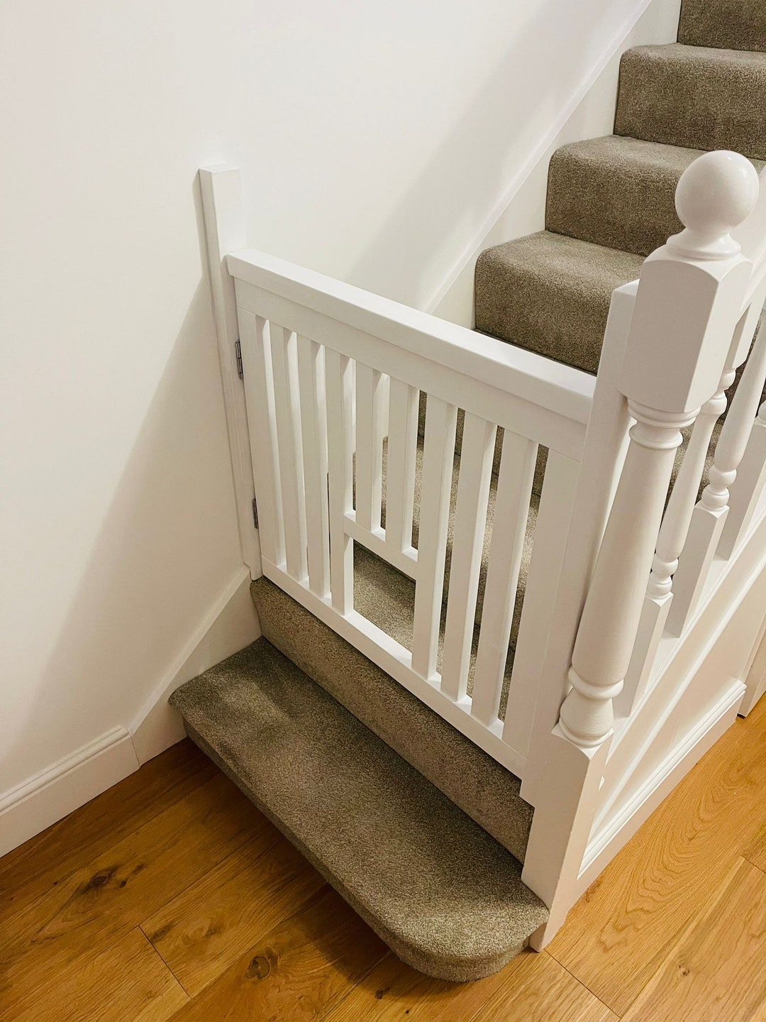 Wooden Stair Gate With Built in Cat Escape Etsy UK