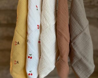 Organic Cotton Muslin Wipes | Cherry Print, Reusable Baby Washcloths