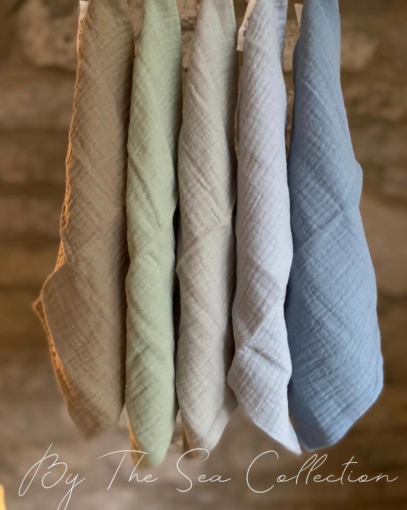 Small handy size muslin set. Organic GOTS cotton. Baby washcloths. Newborn essentials By The Sea