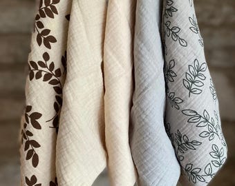 Organic Muslin Baby Washcloths: Flowers & Petals Print, Reusable Wipes