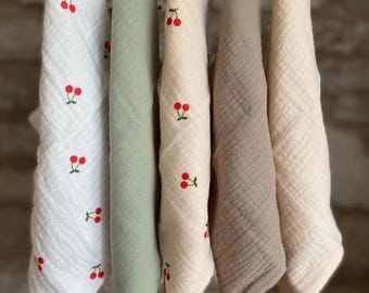 Organic Muslin Baby Cloths - Cherry Blossom Set - Reusable Wipes