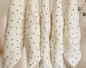 Organic Cotton Muslin Baby Washcloths | Soft Polka Dot Newborn Wipes