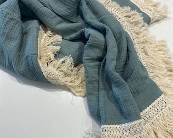 Eucalyptus Organic Muslin Baby Blanket with Tassels