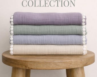 4 Shoulder Burp Cloth Balnket. Organic Muslin Cotton. Soft neutral colours