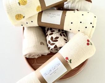 Large Muslin Cloth: 85x65cm. Organic Cotton.  Nursing Cover. Burp Cloth. Patterns