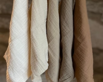 Set Of 5 Small Muslins. 100% Cotton. Soft Baby Washcloth. Neutral  Caramel Earth Tones