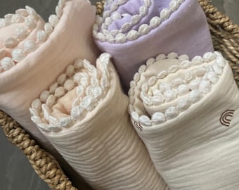 4 Shoulder Burp Cloth Balnkets. Organic Muslin Cotton. Baby Girl Gift. Soft Pastel Colours