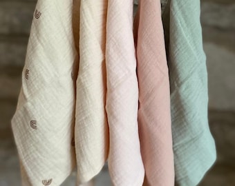 Organic Muslin Baby Face Cloths: Soft Pastel Rainbow Wipes - Pack of 5