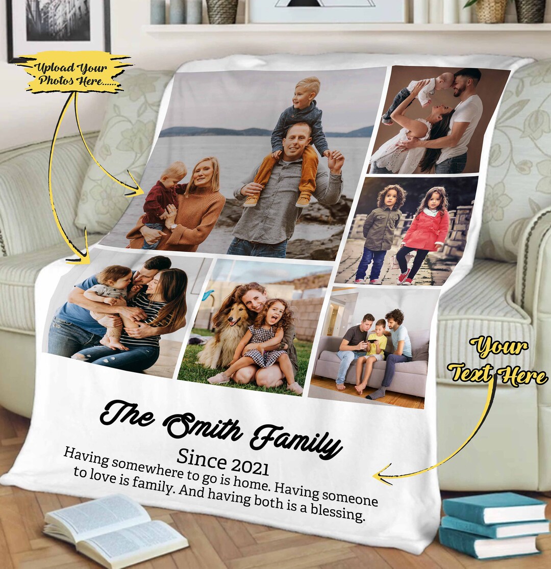 Customized photo blanket for couples family blanket with photo and text