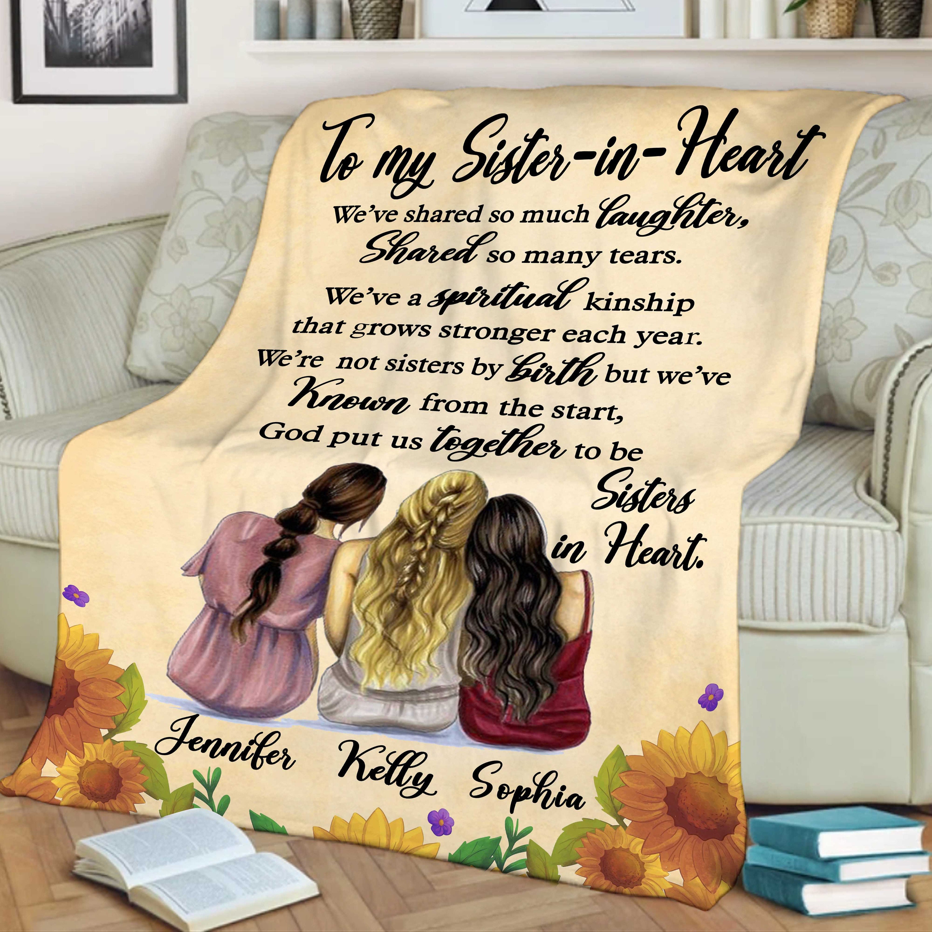 To My Sister in Heart Personalized Name Blanket for Sister Bestie