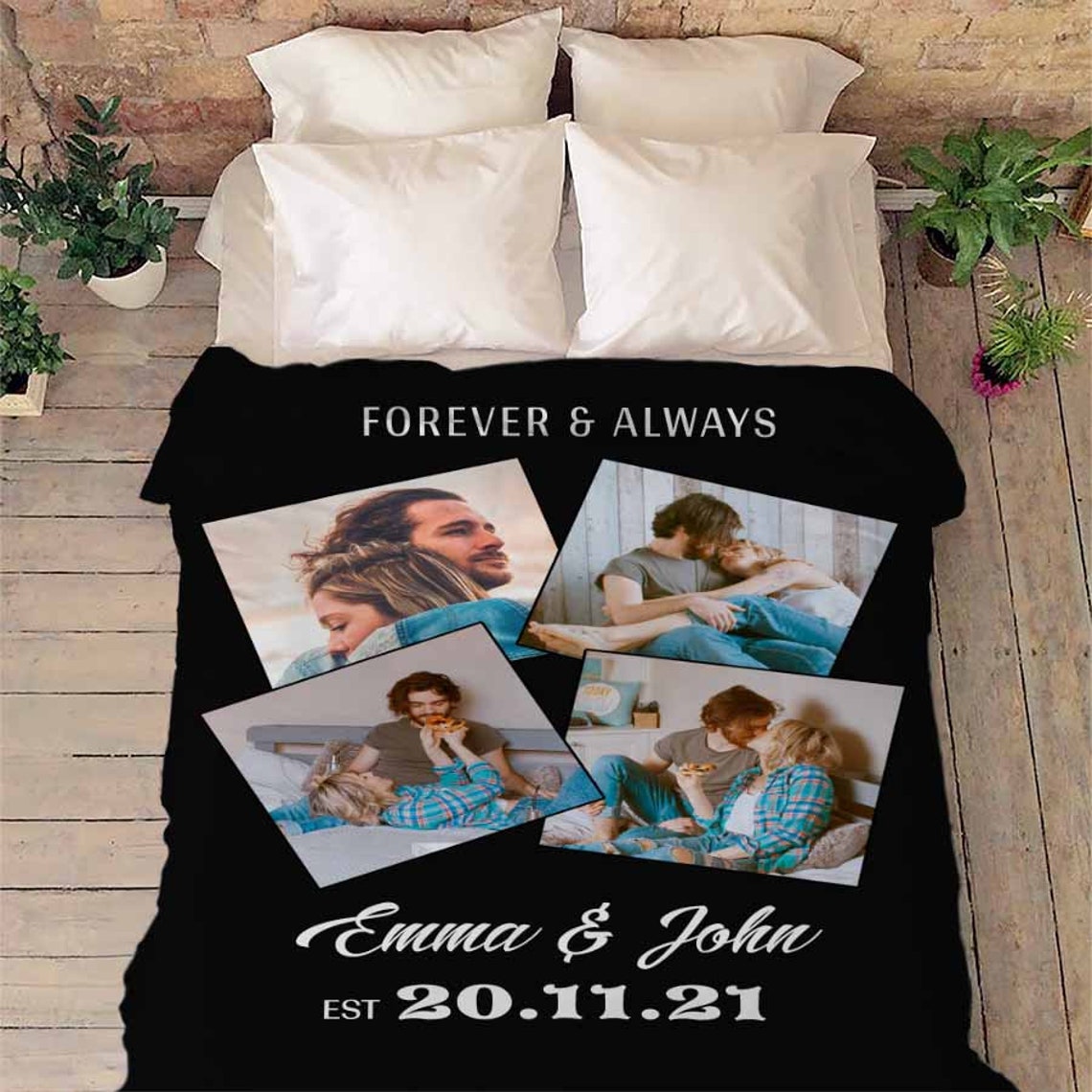 Customized Photo Blanket for Couples, Blanket With Photo and Text