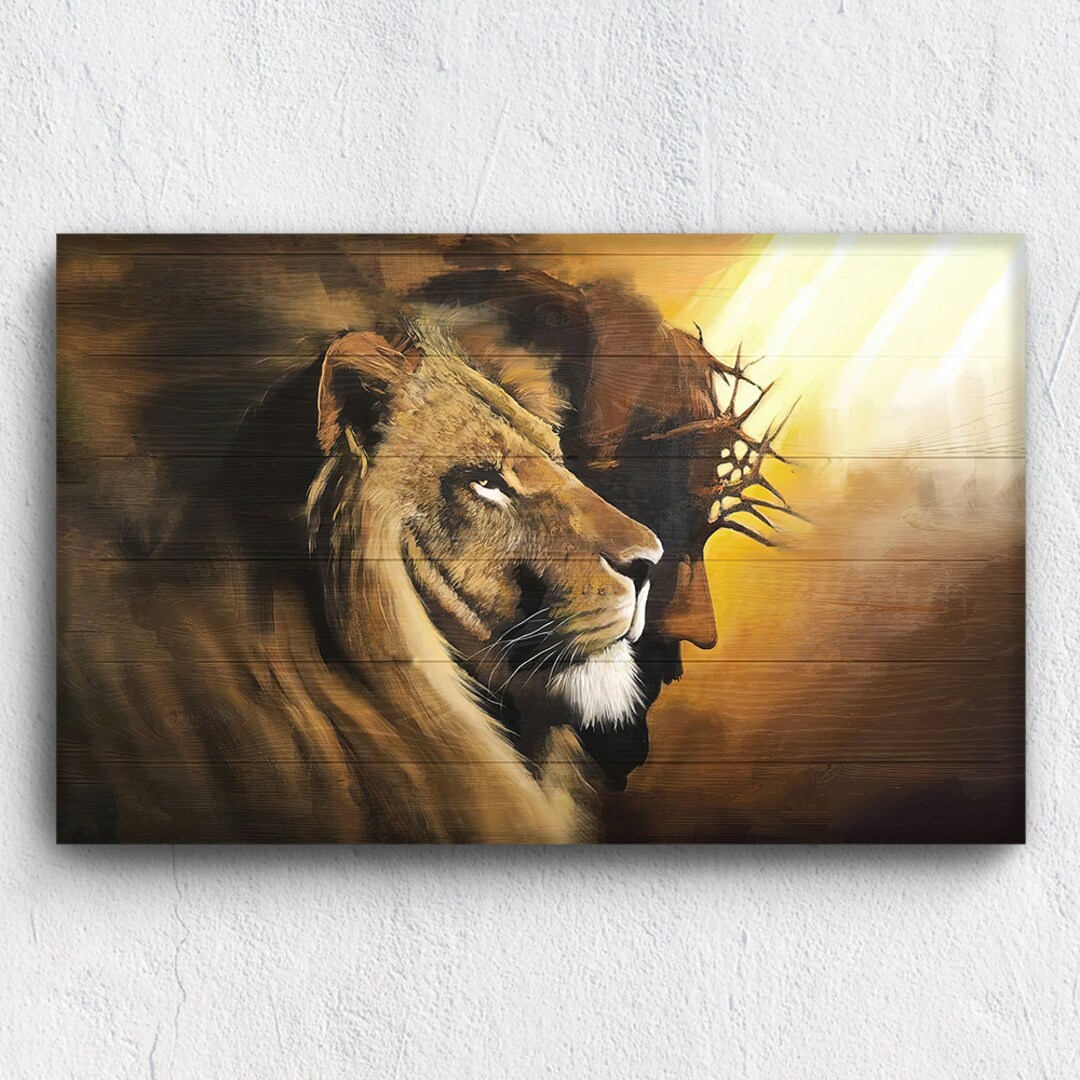 Jesus Lion Canvas Wall Art, Lion of Judah Poster Religious Canvas Gift