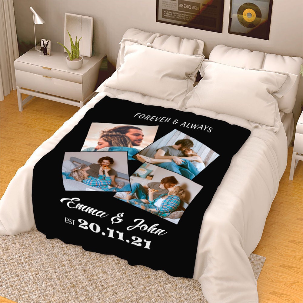 Customized Photo Blanket for Couples, Blanket With Photo and Text