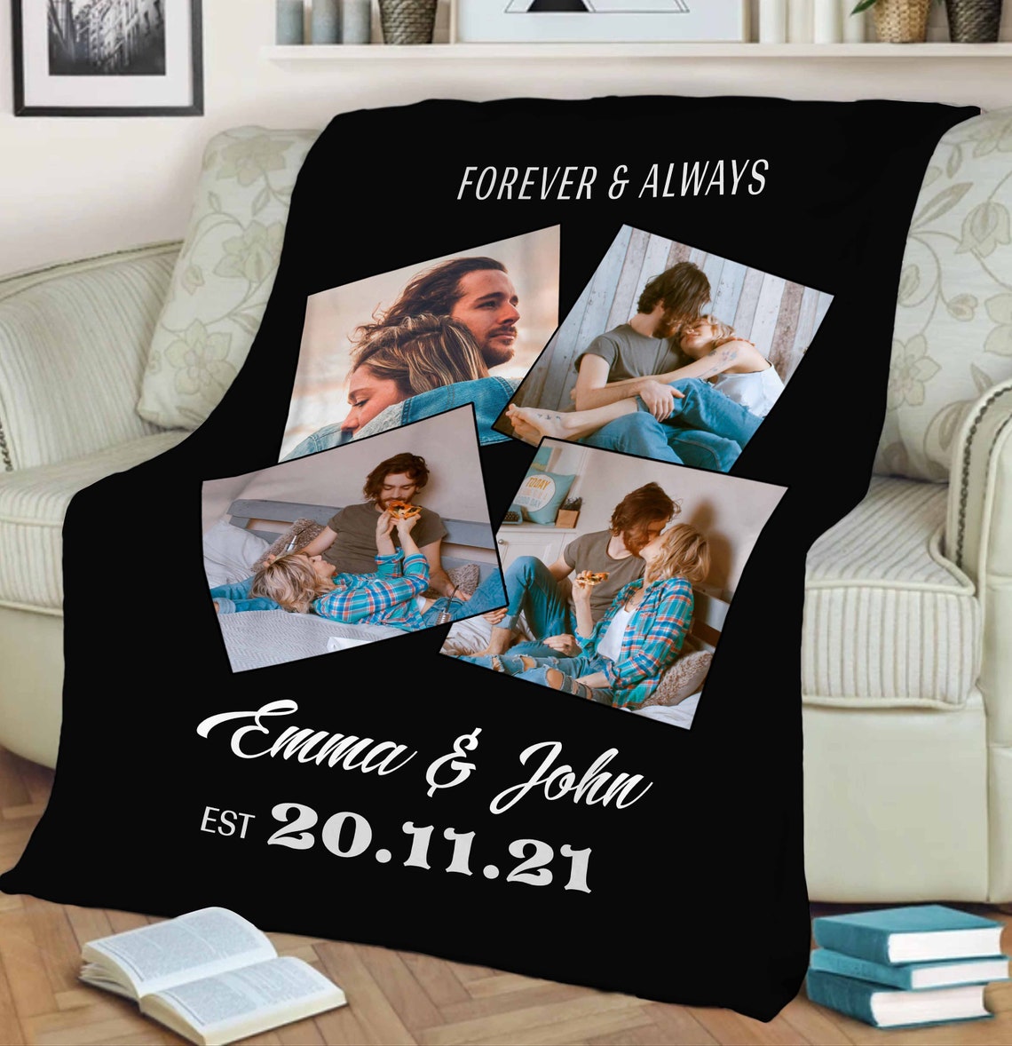 Customized Photo Blanket for Couples, Blanket With Photo and Text