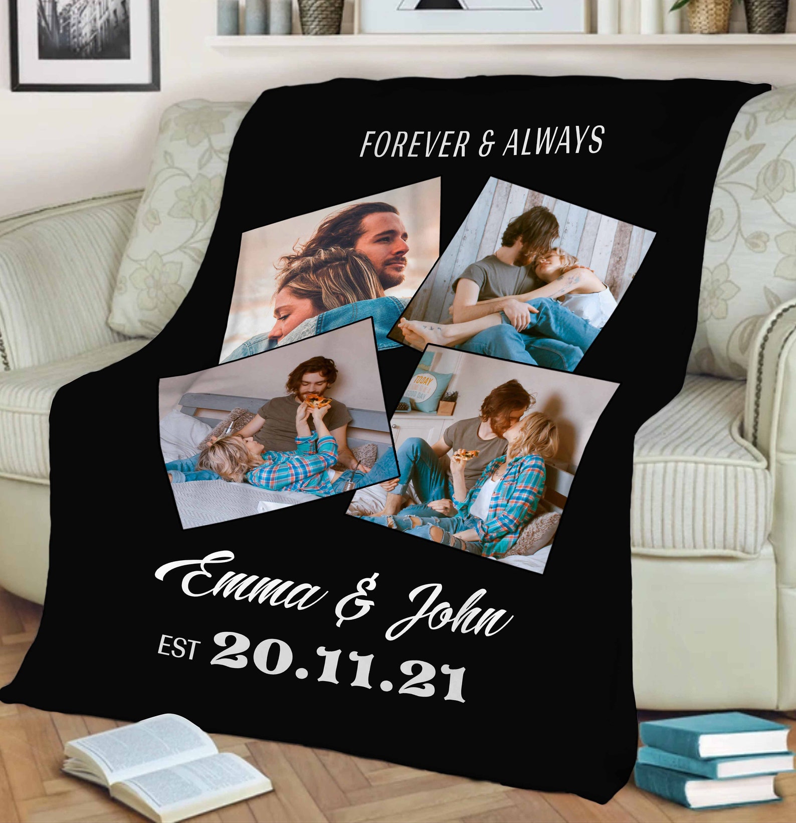 Customized Photo Blanket for Couples, Blanket With Photo and Text, Custom Blanket for Valentine