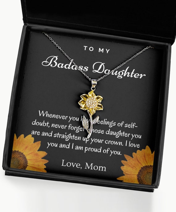 Mother Daughter Necklace Birthday Gifts to My Badass Daughter Gifts for Daughter Jewelry from Dad Mom Gifts Teen Girls Gift Ideas 14K White Gold