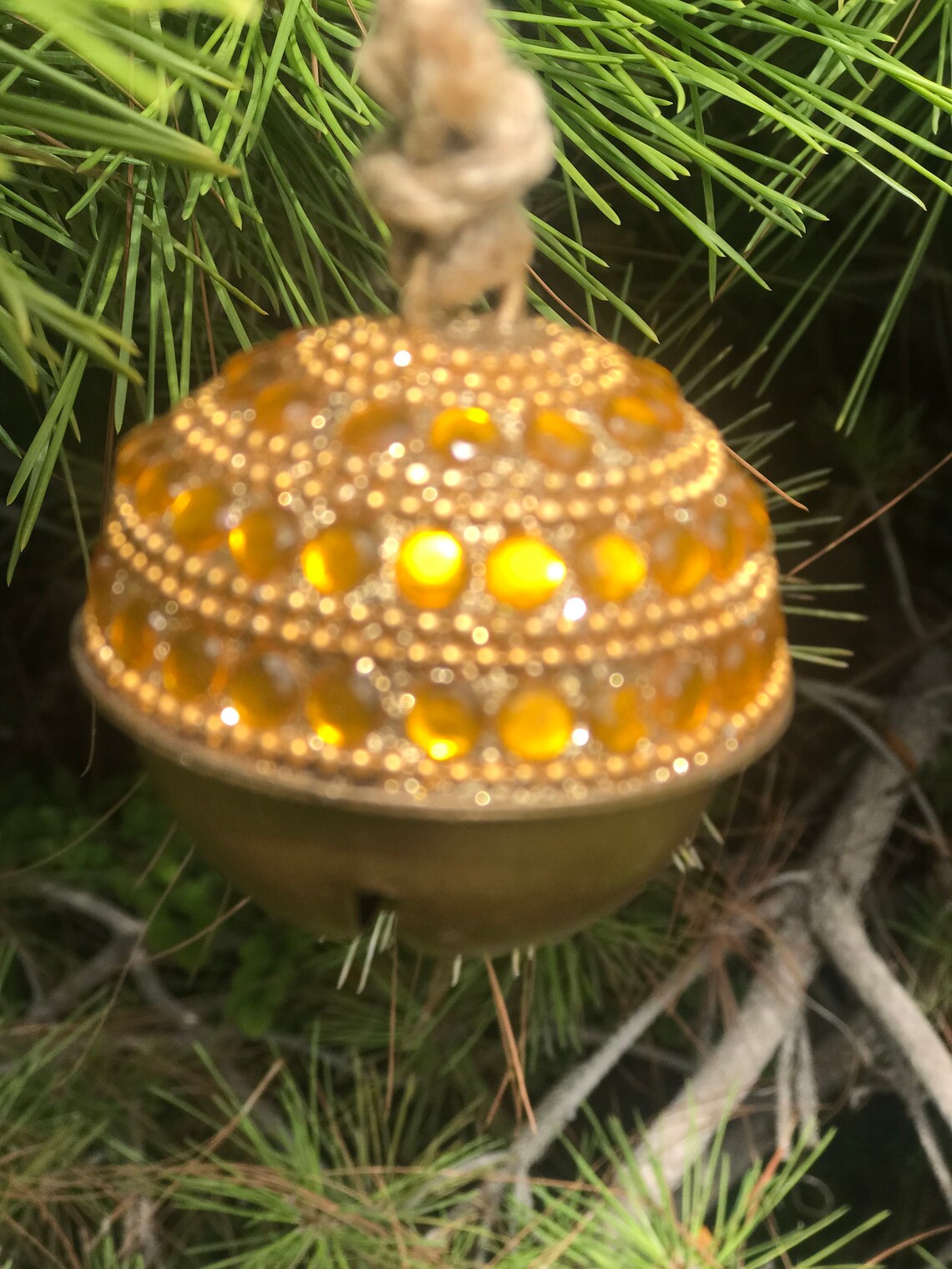 Set of 5 Gold Jeweled Metal Bell Ornament W/rope Hanger Etsy