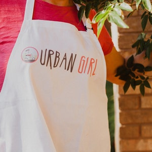 White Cotton &quot; Urban Girl &quot; Apron