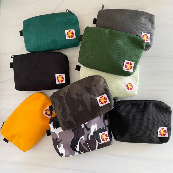 Small Pouch. 9 Colors. Water Resistant Nylon with Contrasting Lining. Made in USA. (Includes detachable black wristlet)