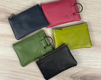 Mini billetera de cuero para tarjetas con llavero