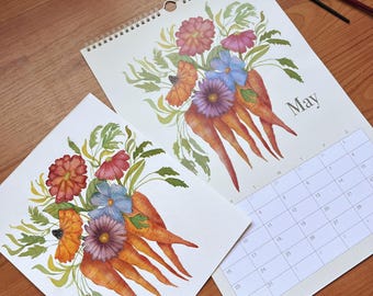 2027 Wall Calendar | Whimsical Watercolor Bouquets | Flowers and Fruit Art | Gift for Wife or Mom