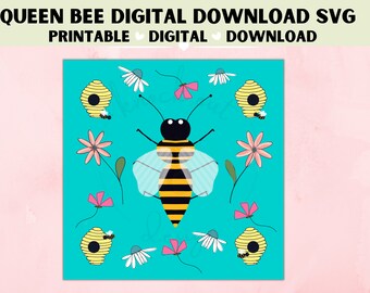 Bee Happy Queen SVG Digital Download Hand drawn