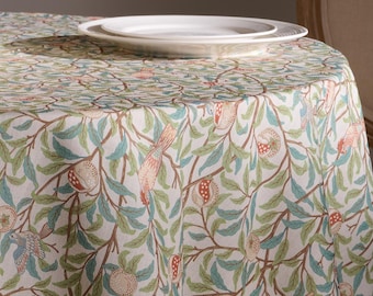 Round Water-Resistant Pomegranate Tablecloth, Linen-Textured Botanical Round Table Cover, Custom & Oversized Sizes