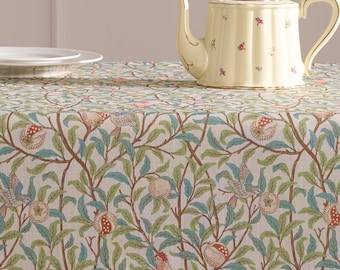 Water-Resistant Pomegranate Tablecloth, Extra Wide Linen-Textured Botanical Dining Table Cover, Custom Sizes, Rectangle & Square