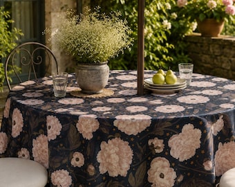 Peonies Waterproof Outdoor Tablecloth, Floral Patio Table Cover with Umbrella Hole & Zipper, Custom Wipeable TPU Tablecloth