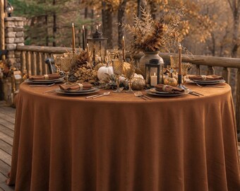 Terracotta Orange Round & Oval Tablecloth, Matte Velvet Touch Tablecloth, Oversized Custom Dining Tablecloth, Thanksgiving Fall Decor