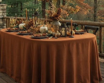 Custom Terracotta Orange Matte Velvet Touch Tablecloth, Oval & Round Dining Table Cover, Fall Thanksgiving Table Decor, Extra Large Size