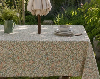 Pomegranate Rectangle Tablecloth with Umbrella Hole & Zipper, Linen Texture Spill Resistant Table Cover, Botanical Patio Dining Tablecloth