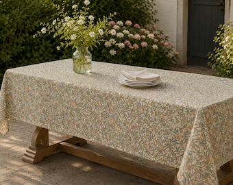 Sondergröße Morris Thistle Tischdecke - Leinen-Mischgewebe mit Eco TPU-Schicht, wasserabweisend, Kunstgewerbe, drinnen und draußen speisen
