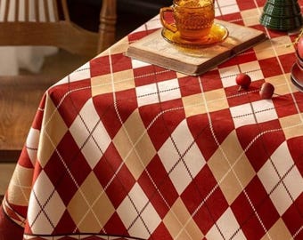 For Party - Oilcloth Style Tablecloth, Waterproof, Stain-Resistant, Easy Clean, Outdoor Plaid Design Oilcloth Style Table Cover