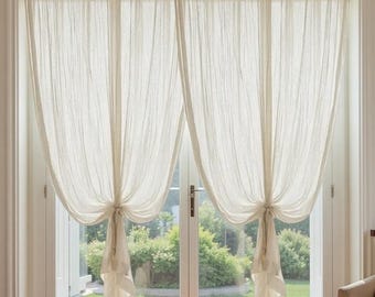 Semi-Sheer Crinkled Linen Curtains – Light Filtering Boho Drapes, Custom Sizes up to 110" Width, Farmhouse & Minimalist Window Panels