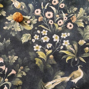 Linen-Textured Tablecloth, Vintage Botanical Table Cover, Romantic Dining Table Decor, Painterly Floral Design