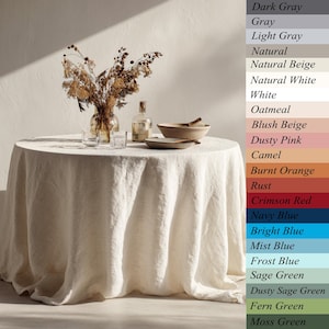 European Natural Linen Round Tablecloth, Stone Washed Table Cover, Custom Size Table Linen, Large Width, Extra Large, Farmhouse Rustic Style