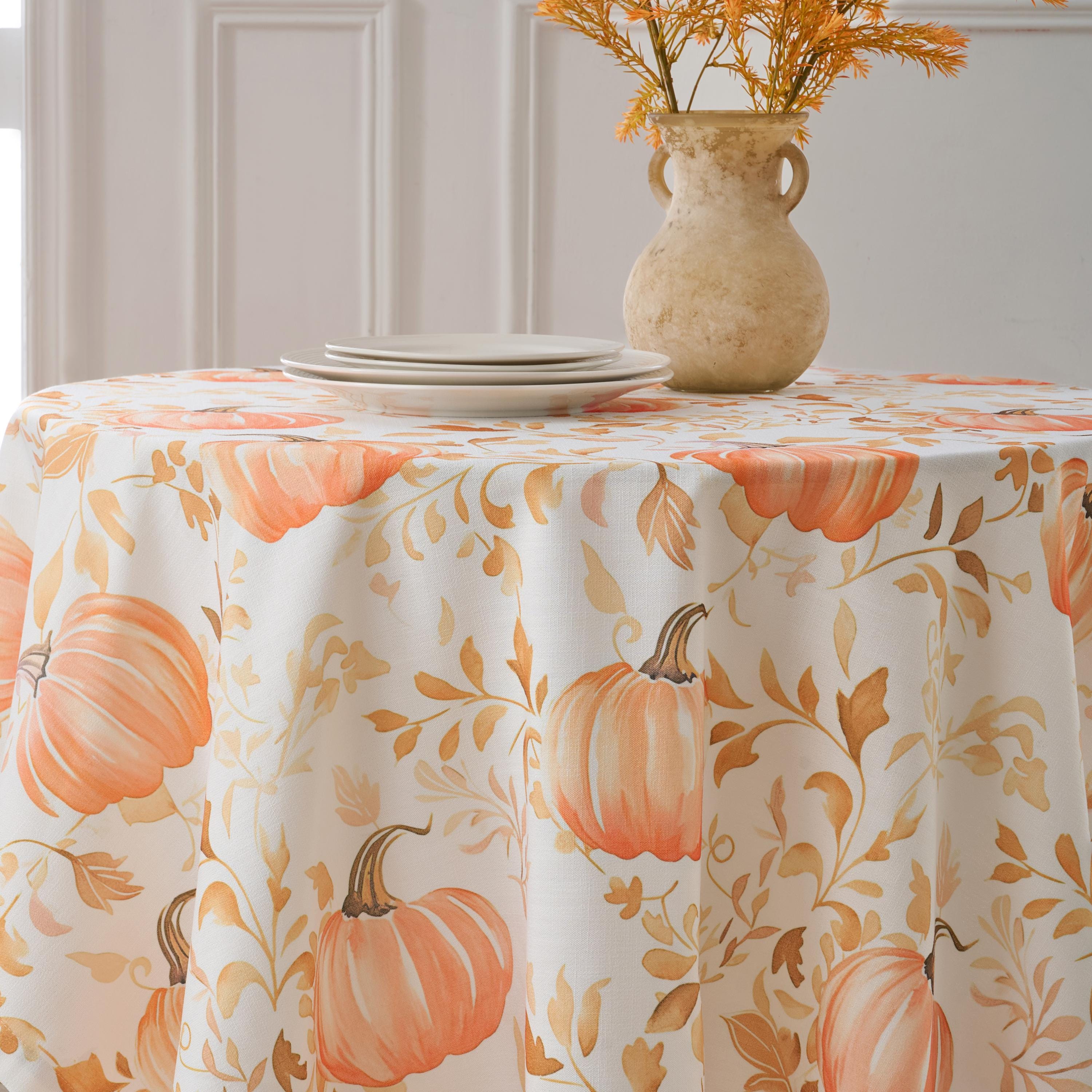 Oval Fall Tablecloth,Thanksgiving Autumn Harvest Blue Pumpkin Sunflower Maple Le