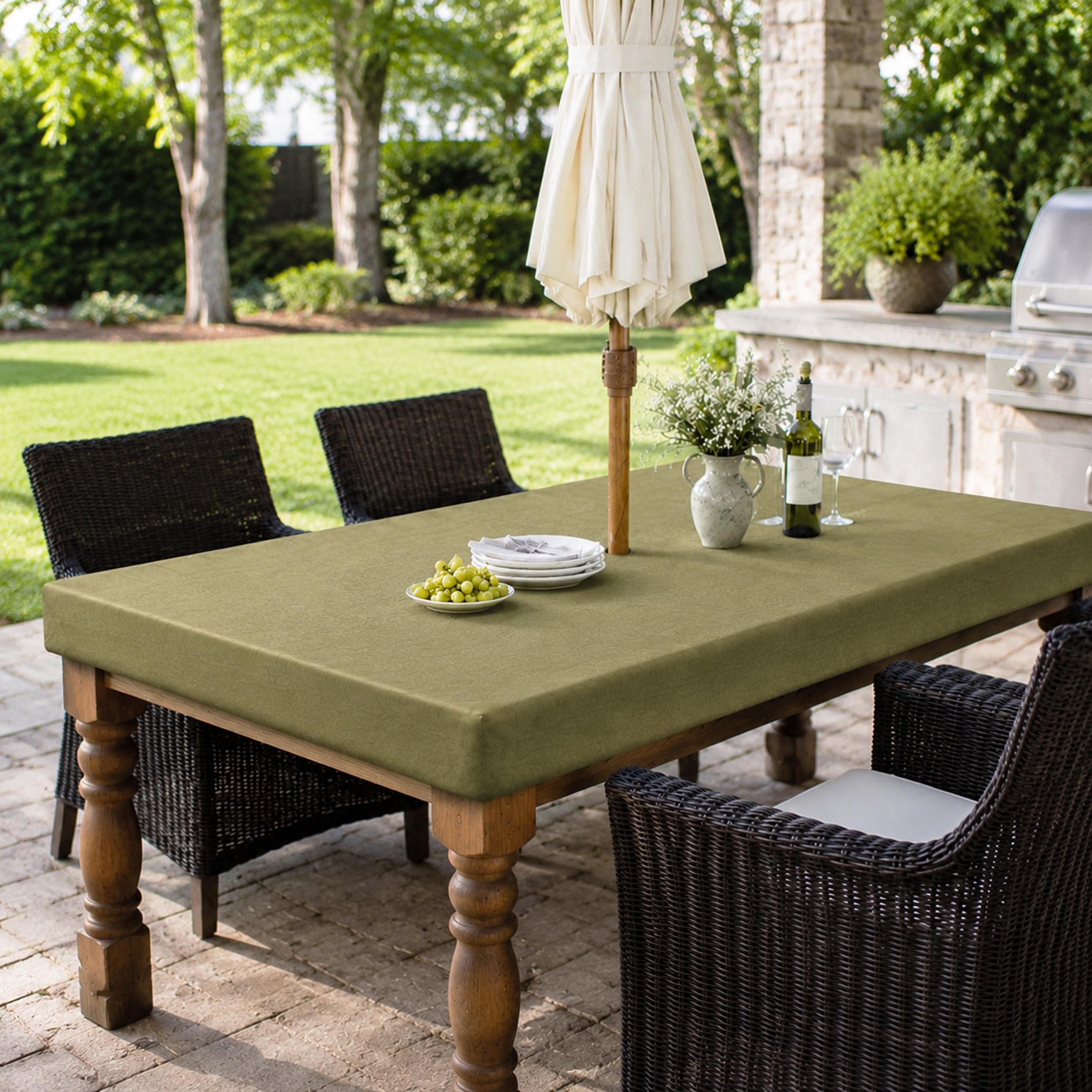 fitted patio table cover with umbrella hole Veranda 66-Inch Square Set Beautiful Spill Proof Outdoor Tablecloth Available in 2 sizes Fitted Outdoor Tablecloth With Umbrella