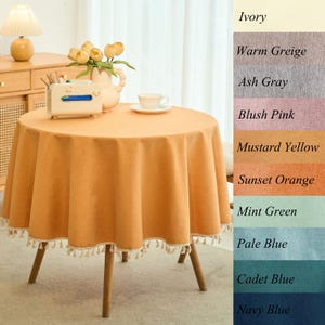 Autumn Round Oilcloth Tablecloth for Spring Dining - Linen Textured, Waterproof Stain-Resistant Outdoor Solid Color Coffee Table Mat