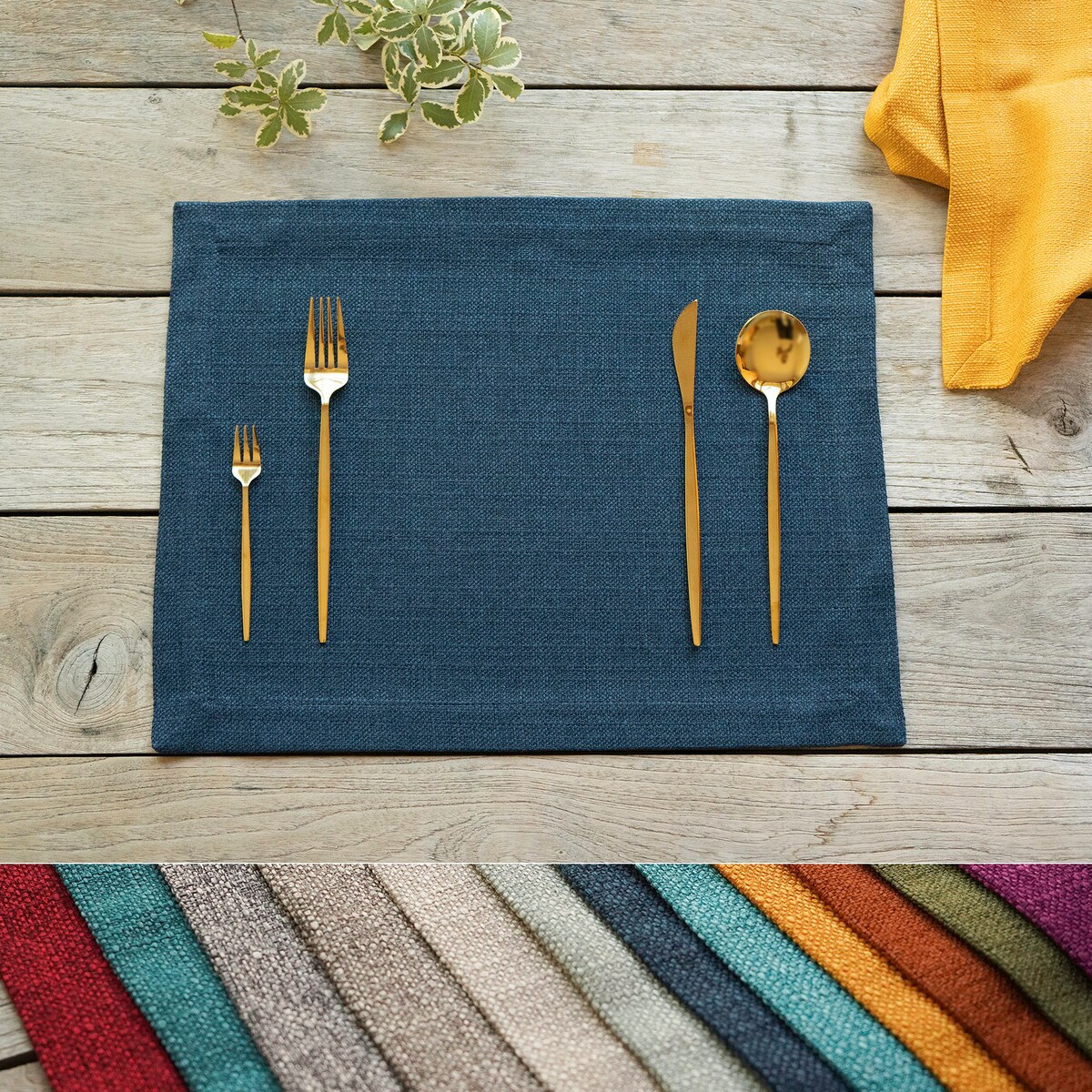 Stain-resistance Fabric Placemat Set of 4 - Rice Brown or Grey