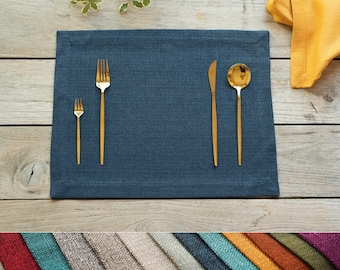 Customized Small Stain Resistance Table Placemat Set of 4 6 8 10 12, Linen Textured Table Placemats |  Easy Care, Washable Fabric Placemats