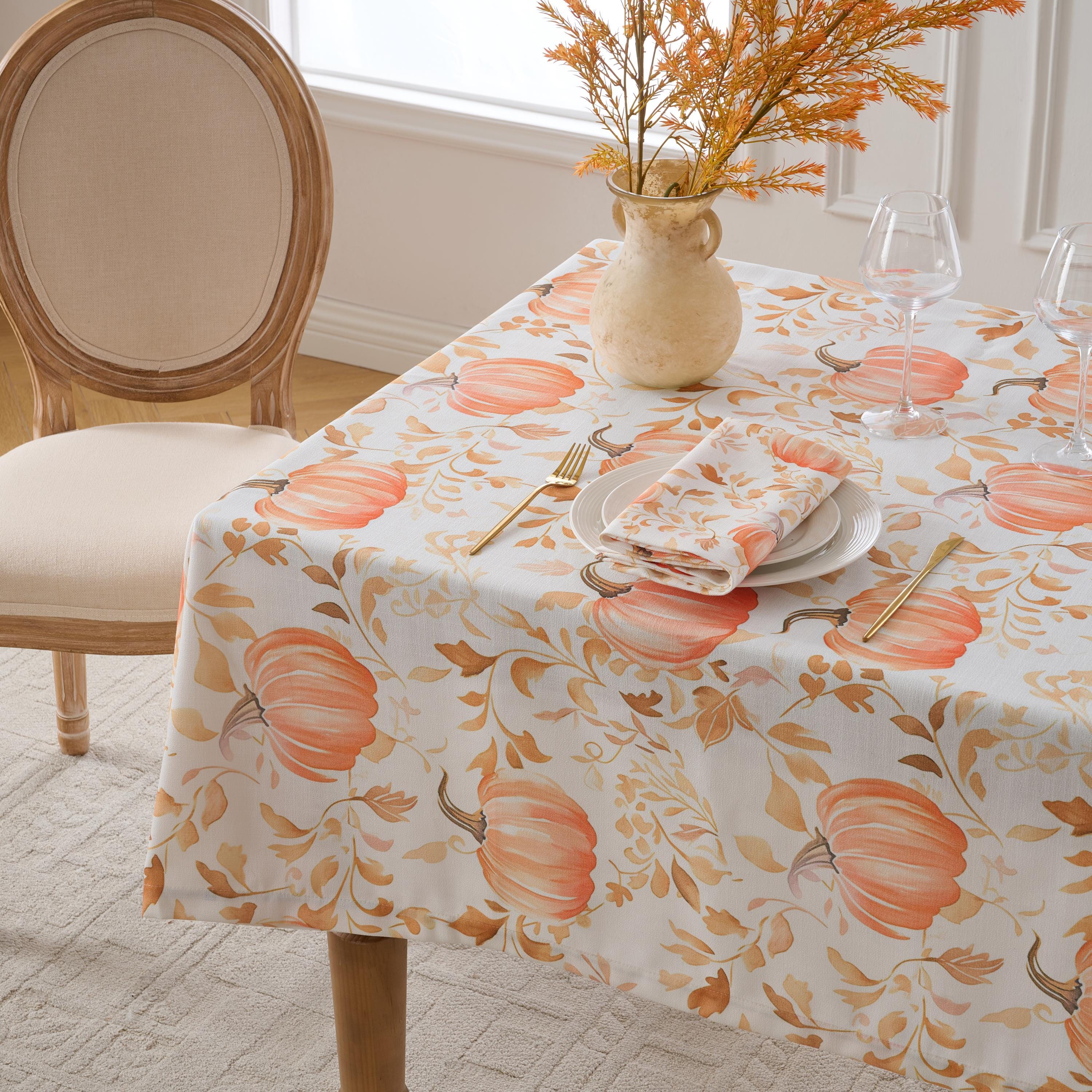 Thanksgiving Pumpkin Linen‑Blend Tablecloth Custom Sizes