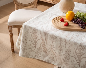 Oversized Waterproof & Stain-Resistant Oilcloth Tablecloth - Custom Size, Durable and Soft, Botanical Style for Summer Decor