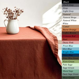 Fall European Natural Linen Tablecloth, Stone Washed Table Cover, Custom Size Table Linen, Large Width, Extra Large, Farmhouse Rustic Style