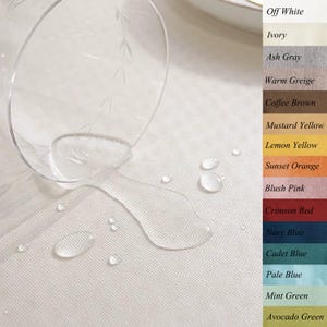 Custom Solid Color Linen Textured Oilcloth Tablecloth with Tassel or Lace for Dining - Waterproof Stain-Resistant Outdoor Table Cover