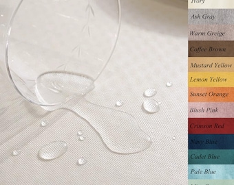 Mantel personalizado de color liso con textura de lino, estilo hule, con borla o encaje para comedor - Cubierta de mesa exterior impermeable y resistente a las manchas