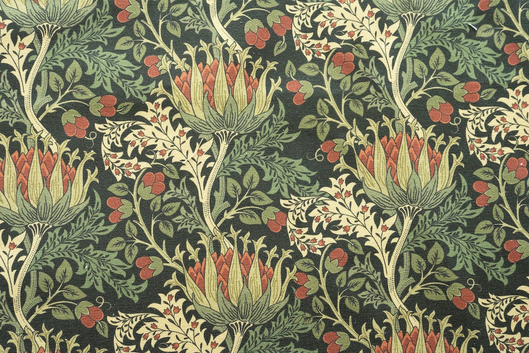 William Morris KELMSCOTT Scottish Thistle Green Fabric - Premium