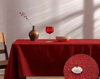 Oversized Red Tablecloth |  Custom Size Linen Textured Stain Resistant Table Cloth | Spill-Proof & Scratch Resistant